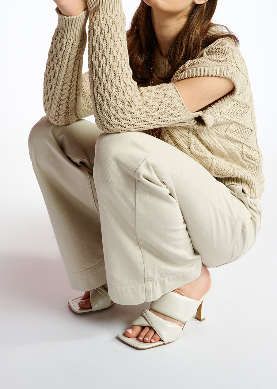 Ecru cable-knitted sweater with detachable sleeves RE—SSENTIEL second-hand photo 3
