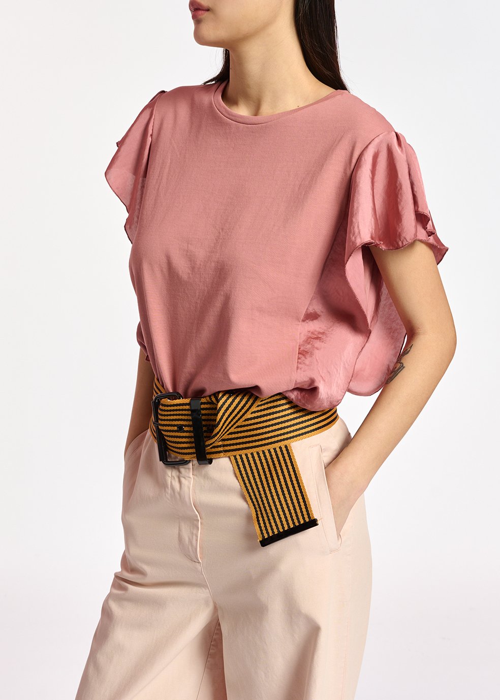 Yellow cotton-jersey t-shirt with satin sleeves RE—SSENTIEL second-hand photo 3