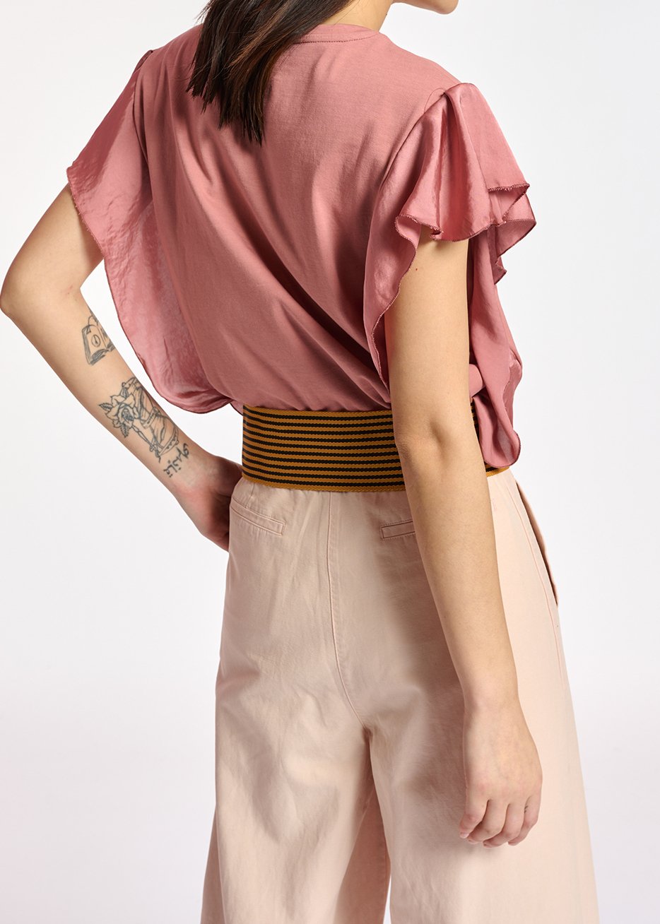 Yellow cotton-jersey t-shirt with satin sleeves RE—SSENTIEL second-hand photo 6