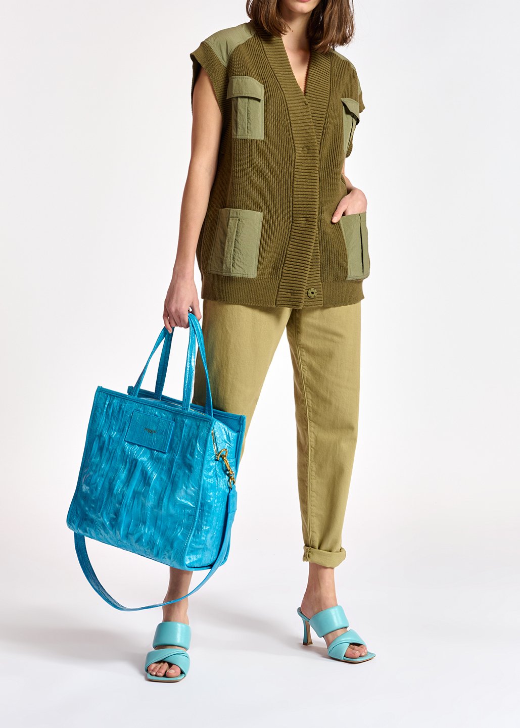 Khaki sleeveless utility-inspired cardigan RE—SSENTIEL second-hand photo 4