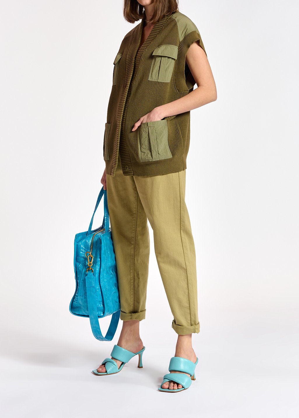 Khaki sleeveless utility-inspired cardigan RE—SSENTIEL second-hand photo 5