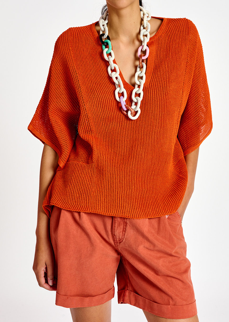 Oranje gebreide top met wijde snit RE—SSENTIEL tweedehands photo 3