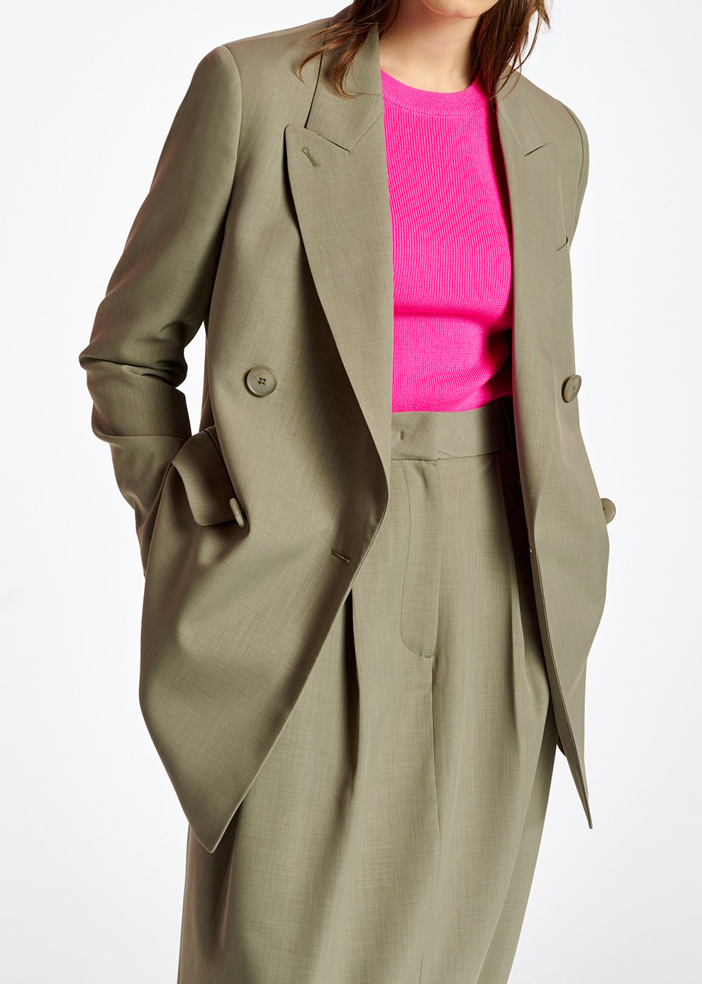 Khaki double-breasted blazer RE—SSENTIEL second-hand photo 3