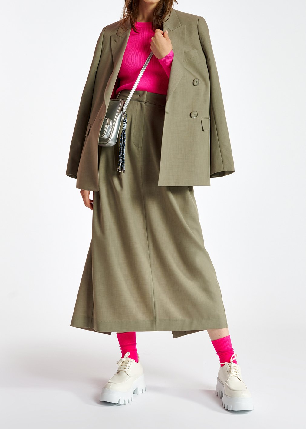 Khaki double-breasted blazer RE—SSENTIEL second-hand photo 4