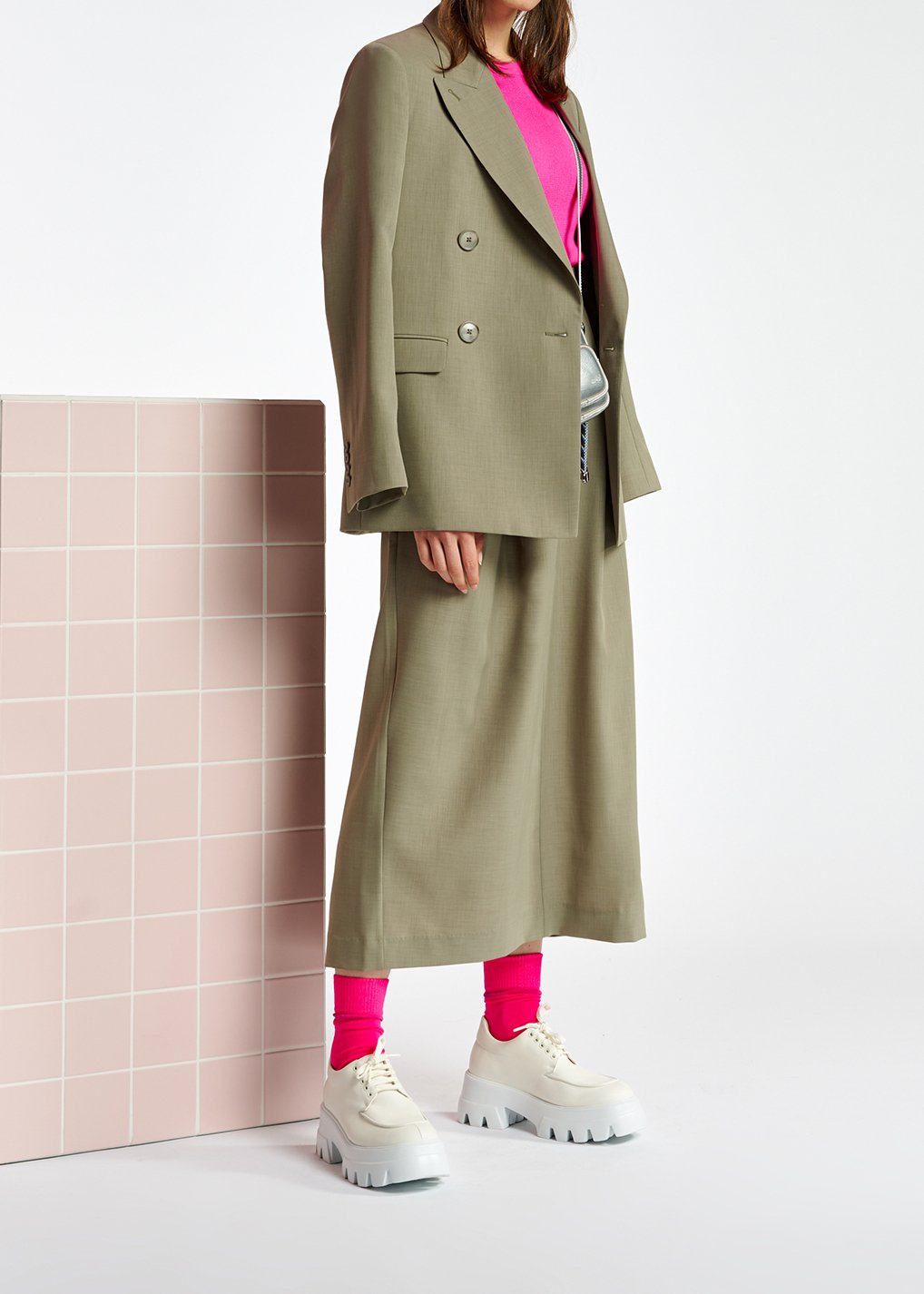 Khaki double-breasted blazer RE—SSENTIEL second-hand photo 5