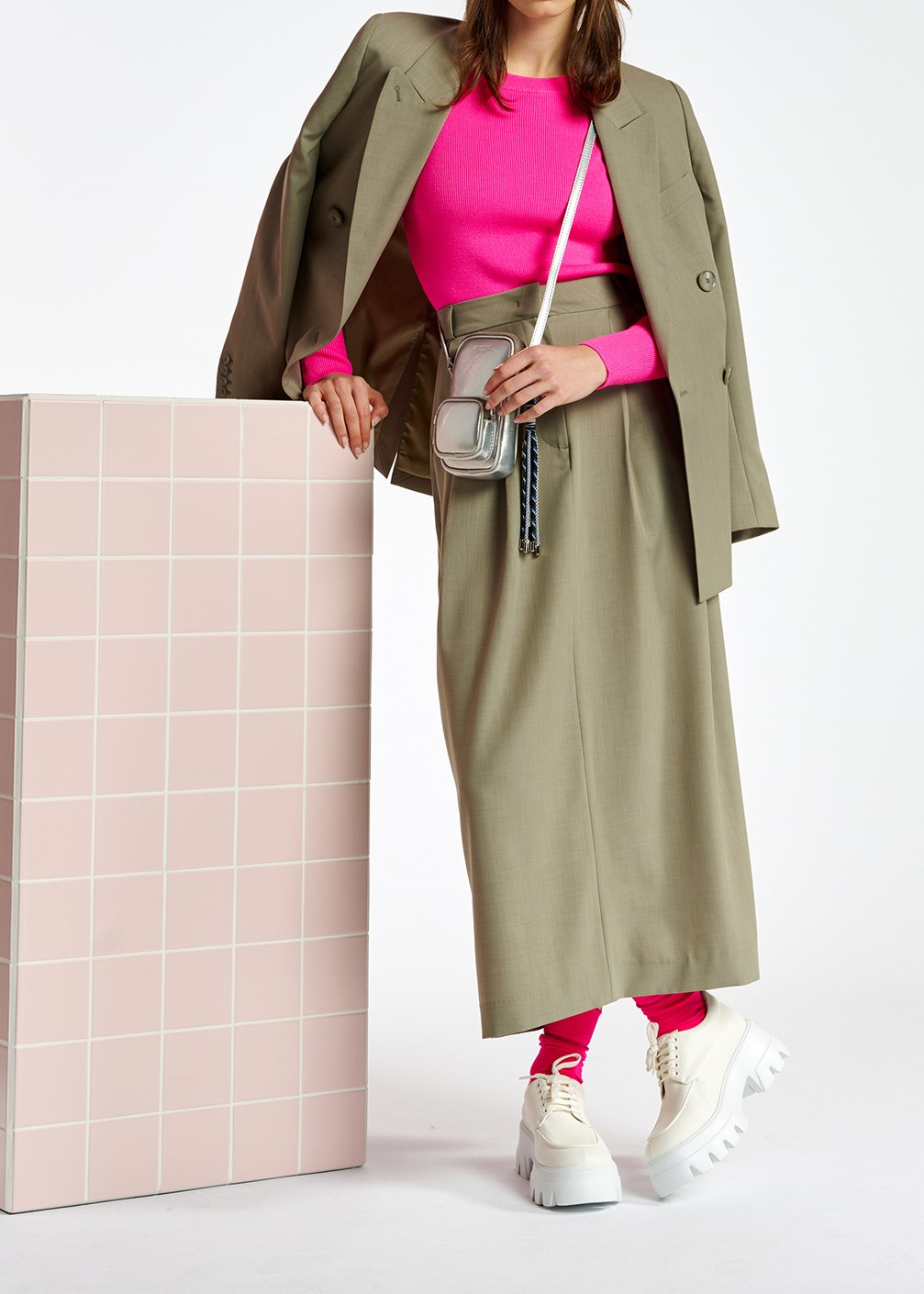 Khaki double-breasted blazer RE—SSENTIEL second-hand photo 6