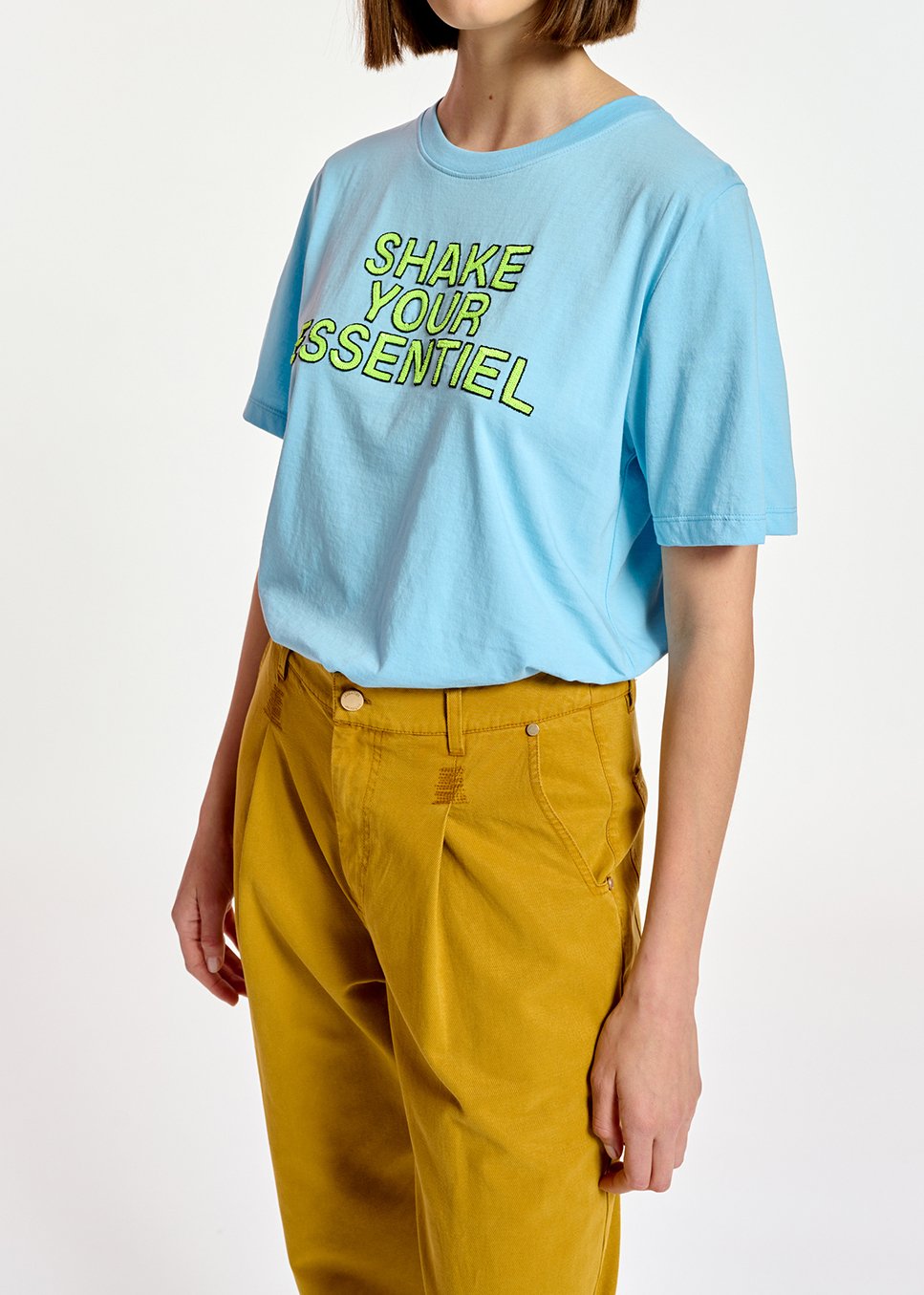 T-shirt en jersey bleu clair avec broderies vert néon RE—SSENTIEL seconde main photo 3
