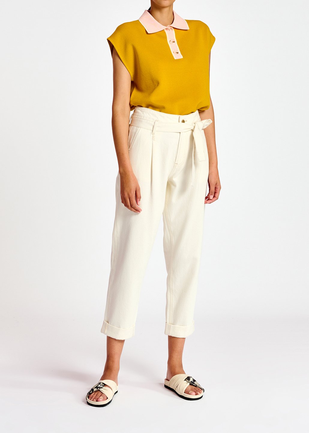 Off-white belted carrot-shaped high-rise jeans RE—SSENTIEL second-hand photo 5