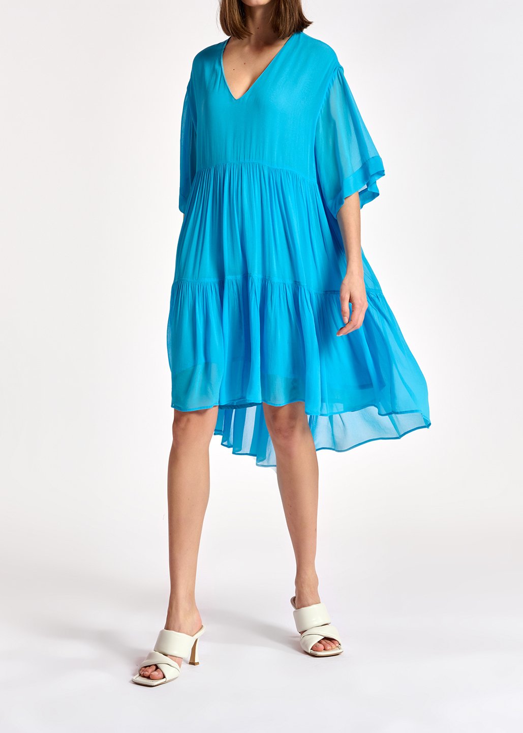 Blue tiered mini dress RE—SSENTIEL second-hand photo 3