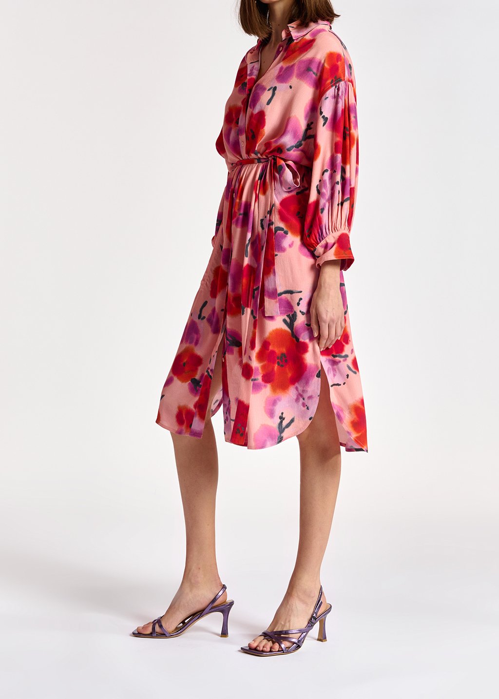 Light pink, red and purple floral-print shirt dress RE—SSENTIEL second-hand photo 5