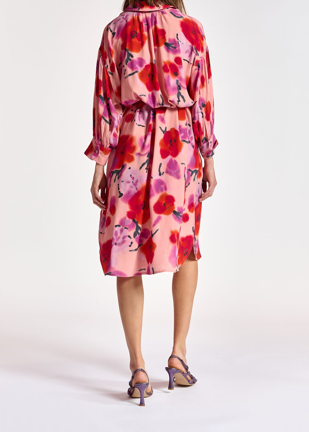 Light pink, red and purple floral-print shirt dress RE—SSENTIEL second-hand photo 6