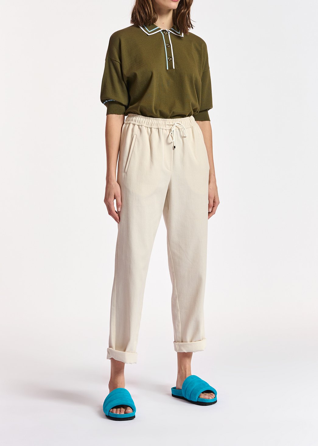 Off-white cotton tapered pants RE—SSENTIEL second-hand photo 3