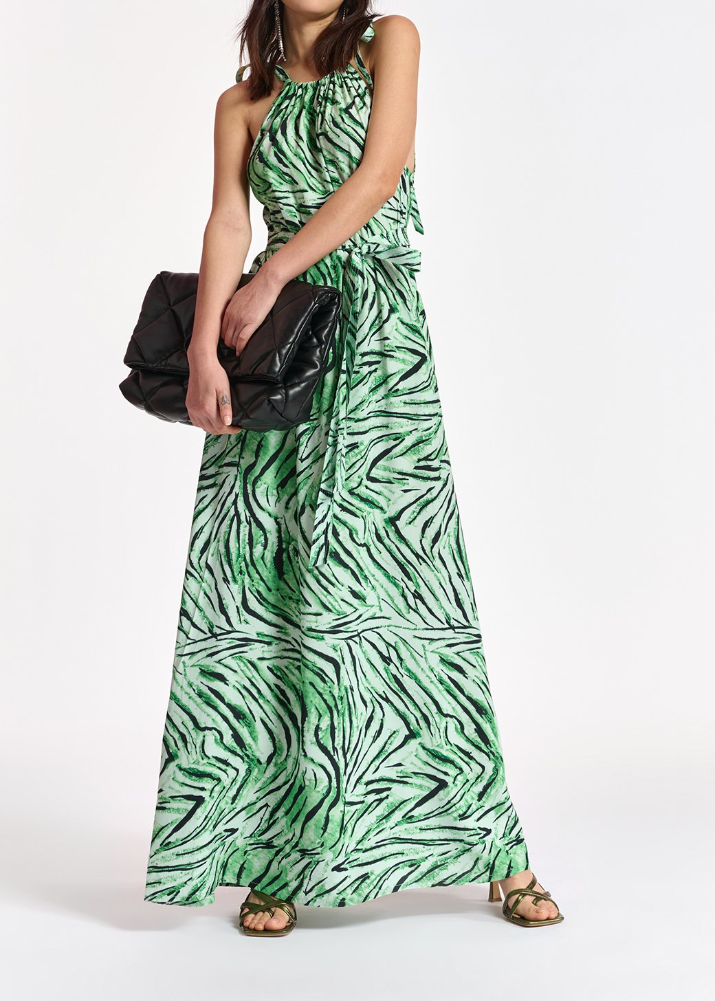 Maxi robe tigrée vert menthe avec encolure américaine RE—SSENTIEL seconde main photo 3