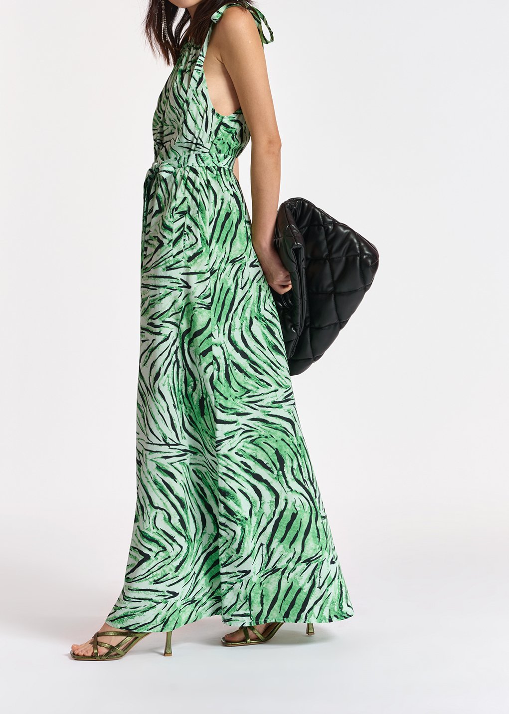 Maxi robe tigrée vert menthe avec encolure américaine RE—SSENTIEL seconde main photo 4