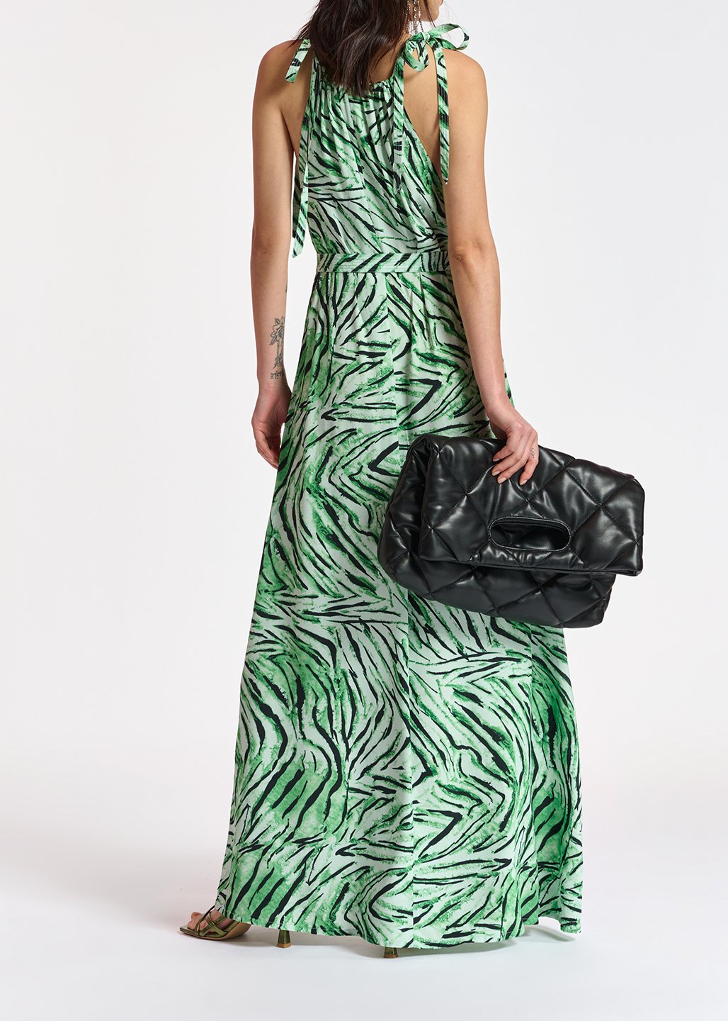 Maxi robe tigrée vert menthe avec encolure américaine RE—SSENTIEL seconde main photo 5