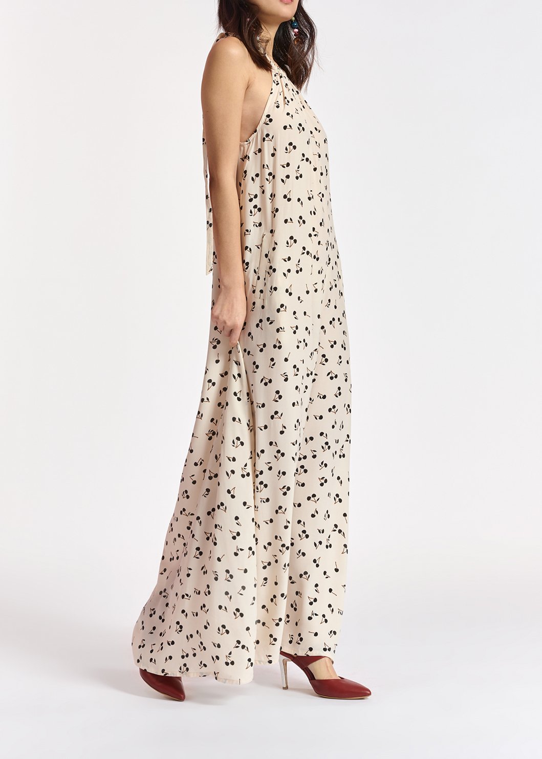 Off-white halter neck maxi dress with cherry print RE—SSENTIEL second-hand photo 5