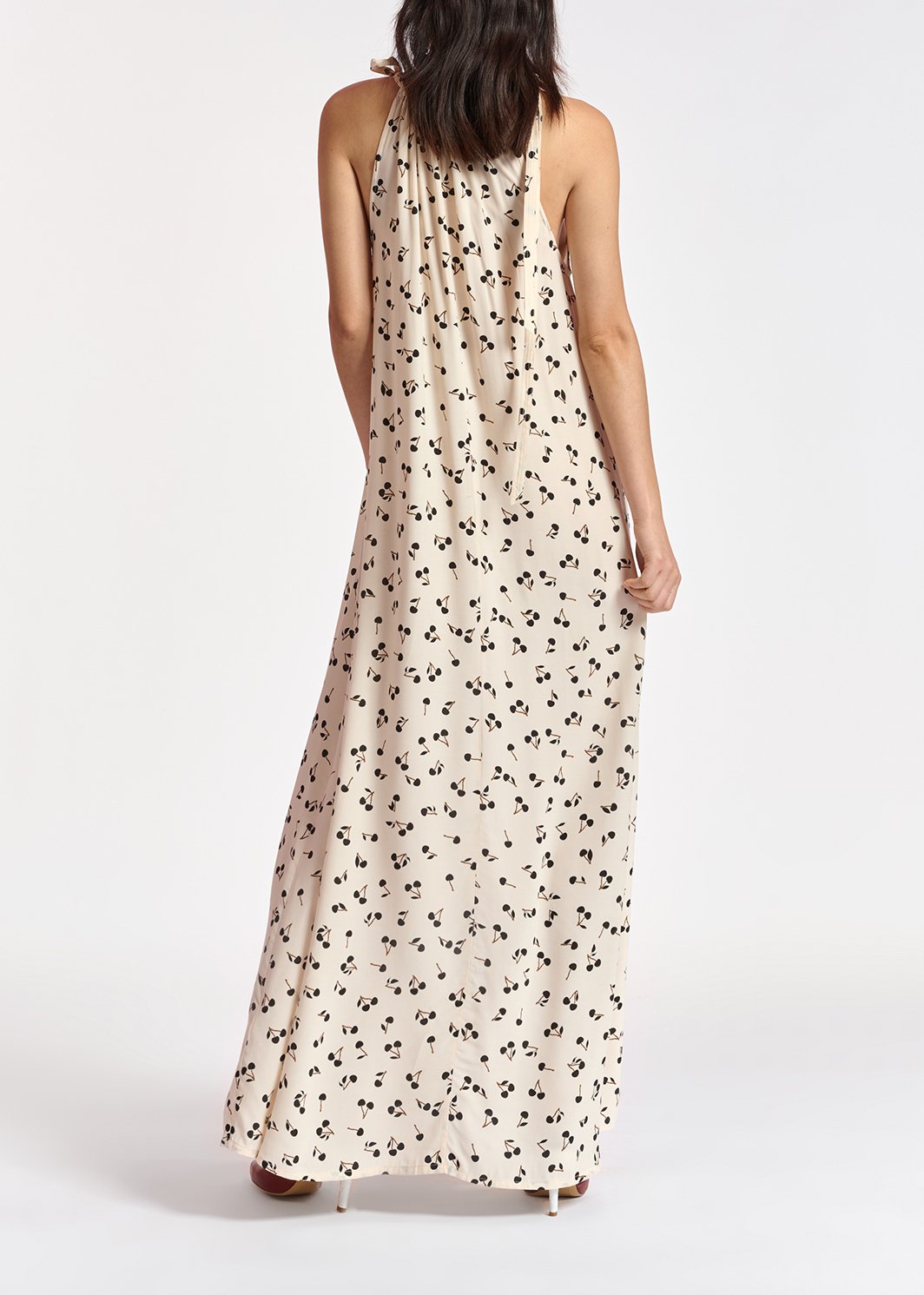 Off-white halter neck maxi dress with cherry print RE—SSENTIEL second-hand photo 6