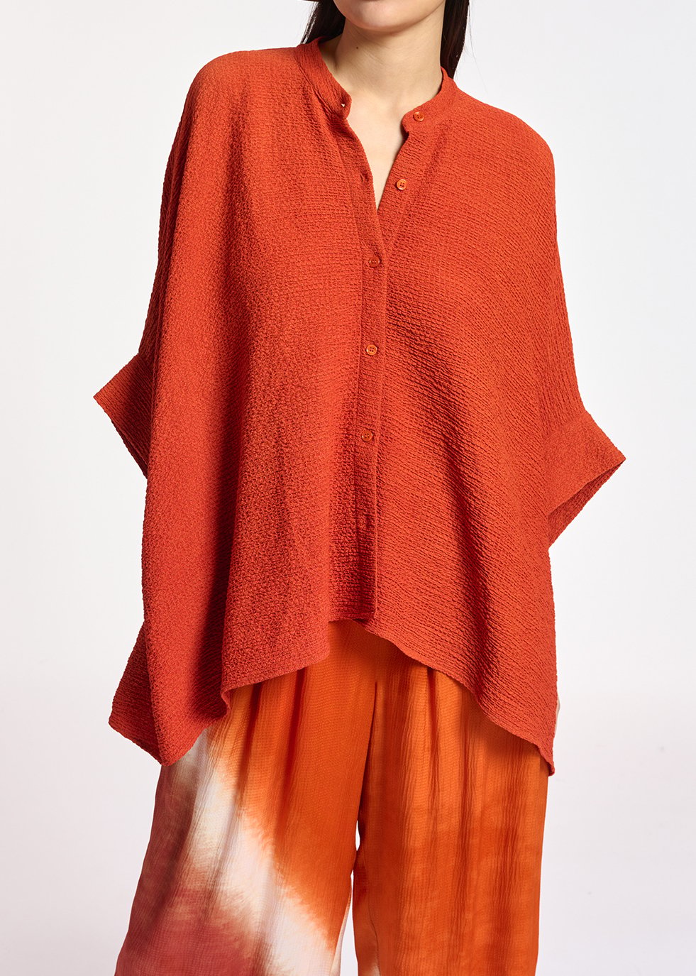 Chemise carrée en cloqué orange RE—SSENTIEL seconde main photo 3