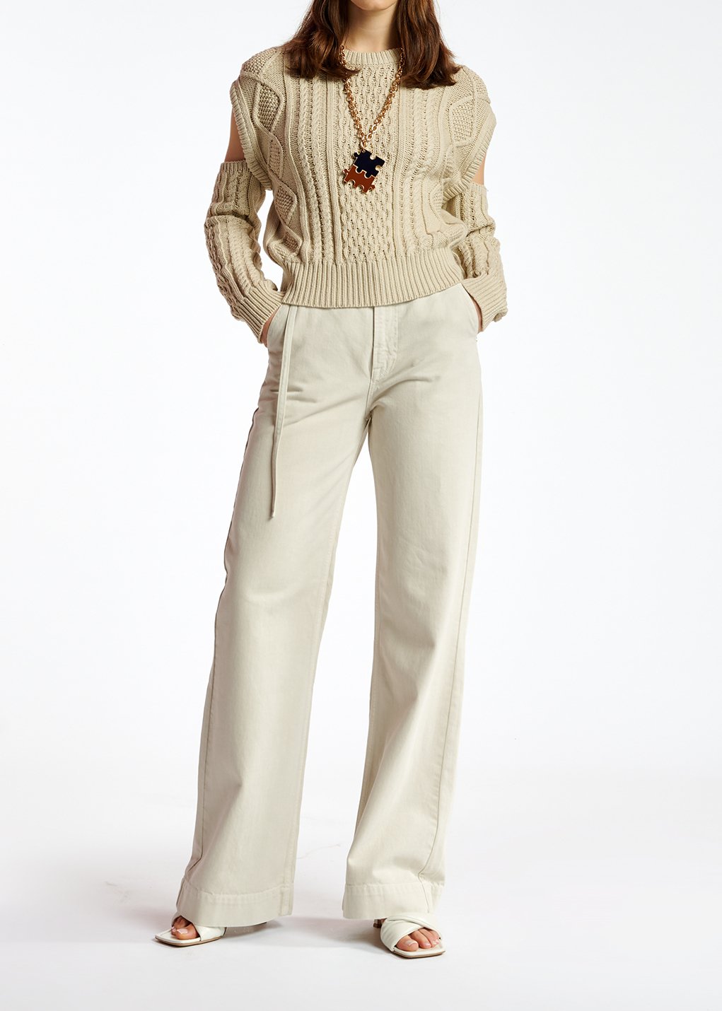 Off-white denim wide-leg jeans RE—SSENTIEL second-hand photo 3