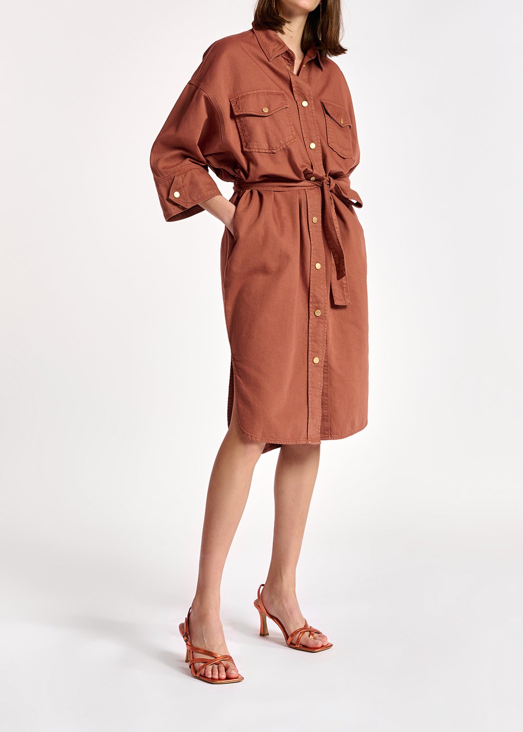 Brown denim shirt dress RE—SSENTIEL second-hand photo 3