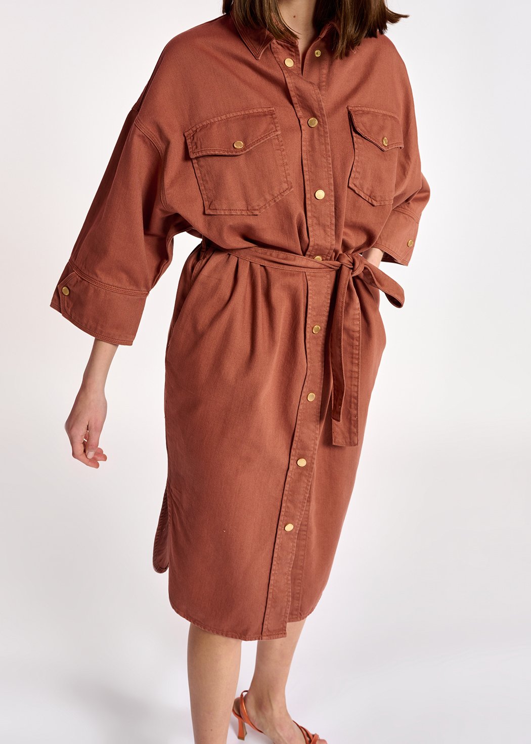 Brown denim shirt dress RE—SSENTIEL second-hand photo 5