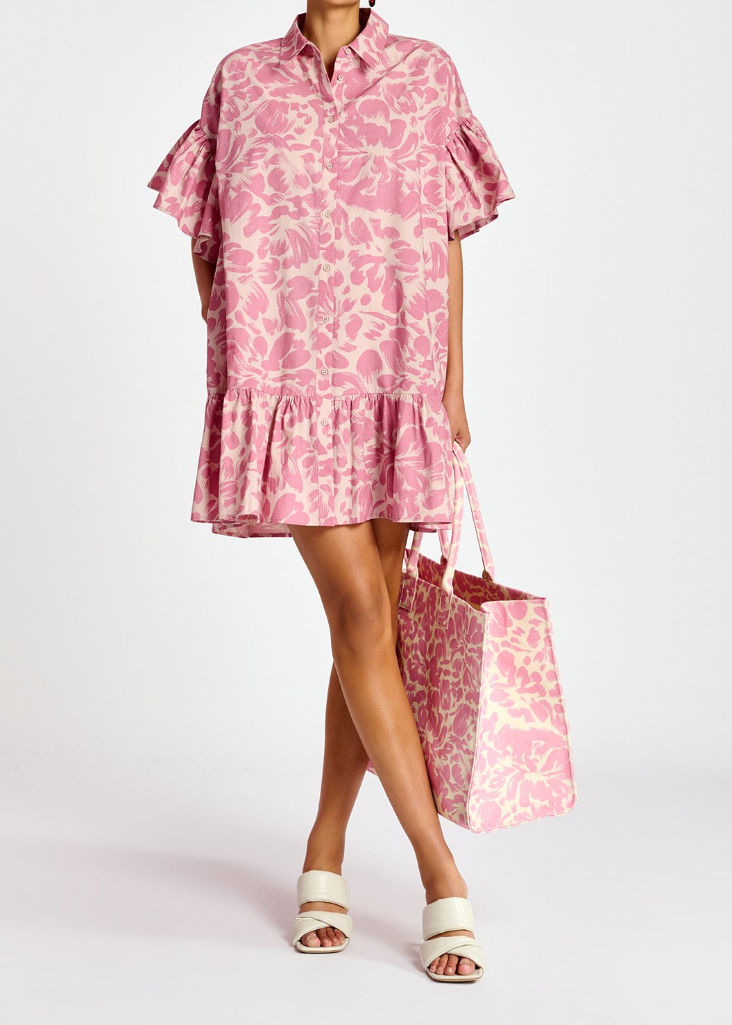 Mini robe trapèze à  fleurs rose clair et lilas RE—SSENTIEL seconde main photo 3