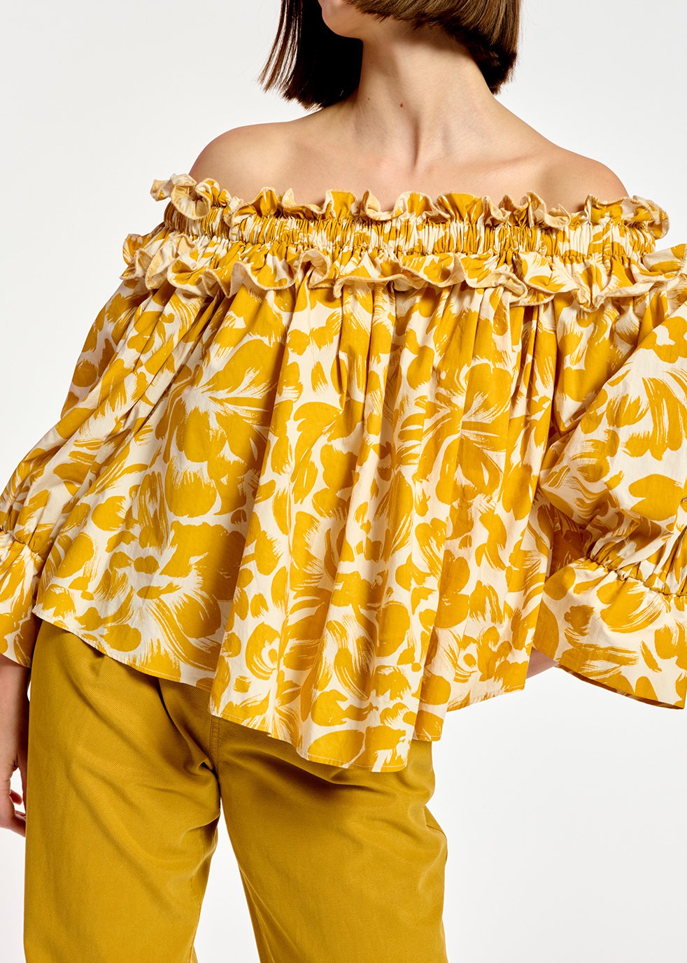 Yellow and white tropical print off-the-shoulder top RE—SSENTIEL second-hand photo 3