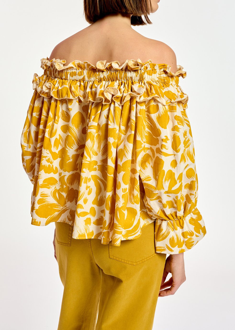 Yellow and white tropical print off-the-shoulder top RE—SSENTIEL second-hand photo 4
