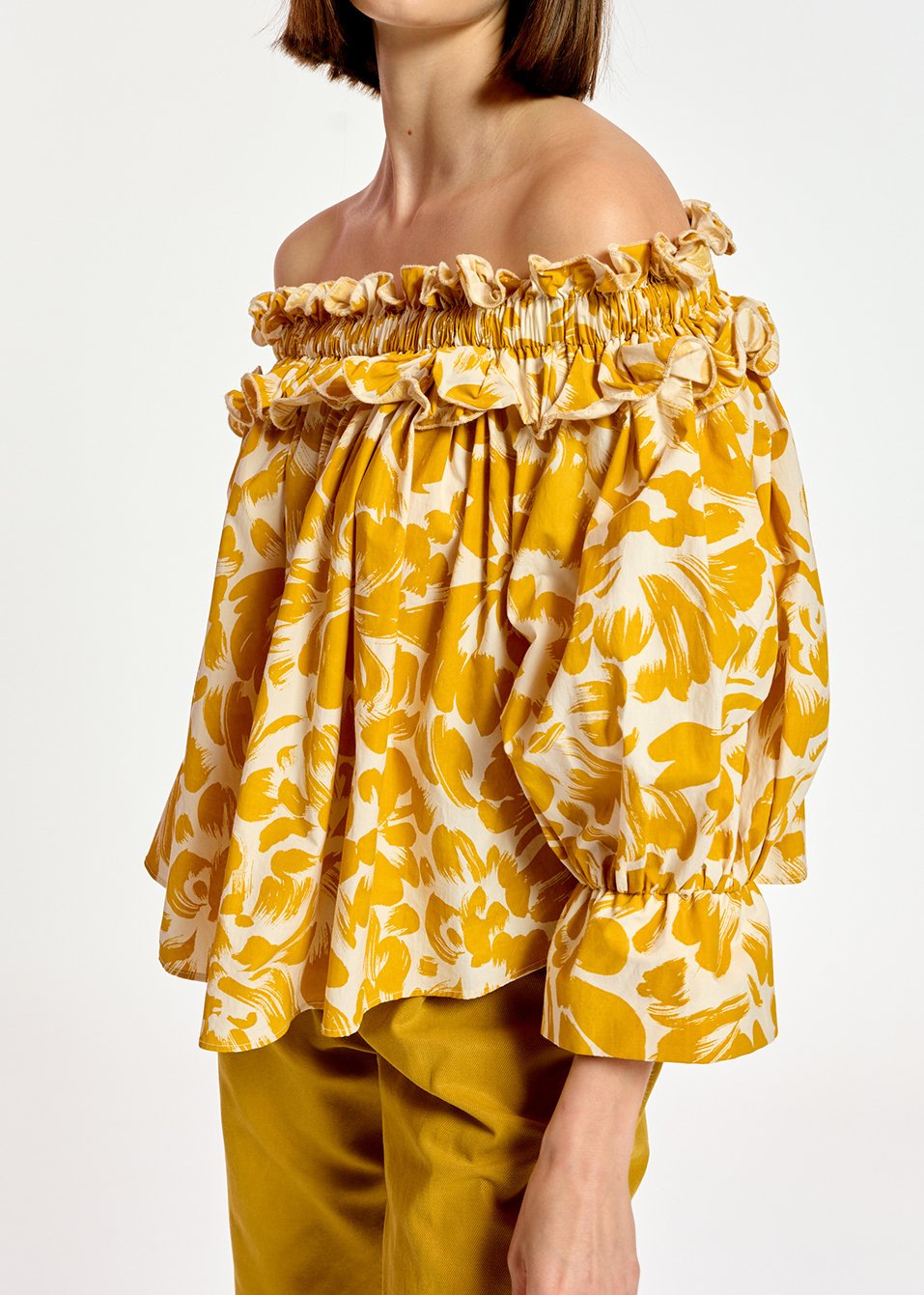 Yellow and white tropical print off-the-shoulder top RE—SSENTIEL second-hand photo 5
