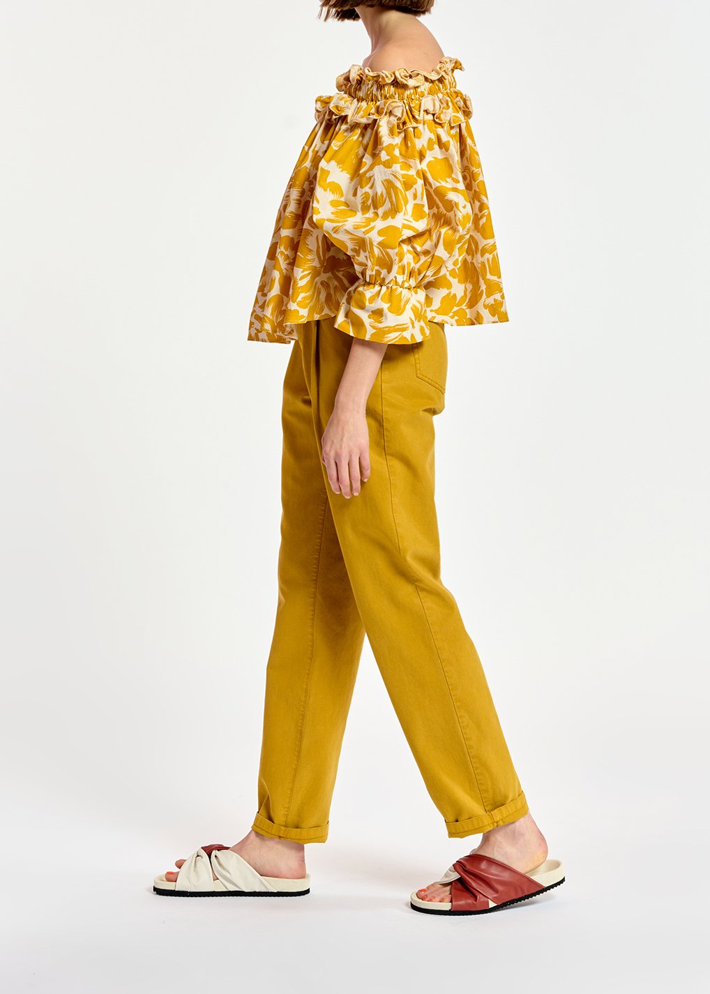 Yellow and white tropical print off-the-shoulder top RE—SSENTIEL second-hand photo 6