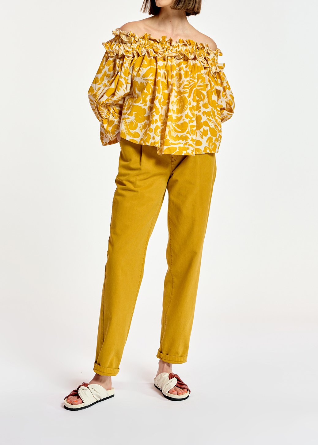 Yellow and white tropical print off-the-shoulder top RE—SSENTIEL second-hand photo 7