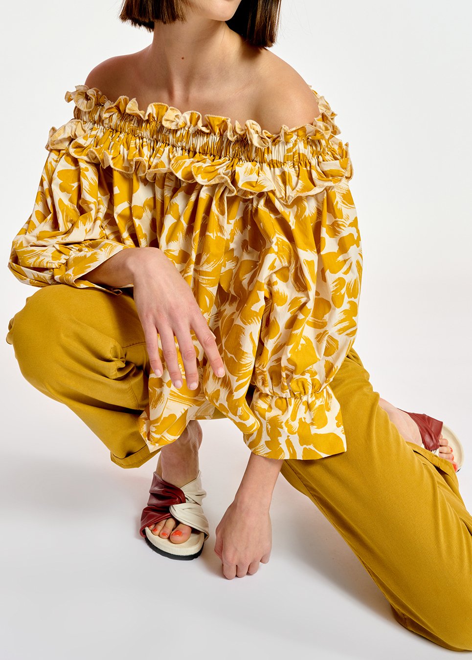 Yellow and white tropical print off-the-shoulder top RE—SSENTIEL second-hand photo 8