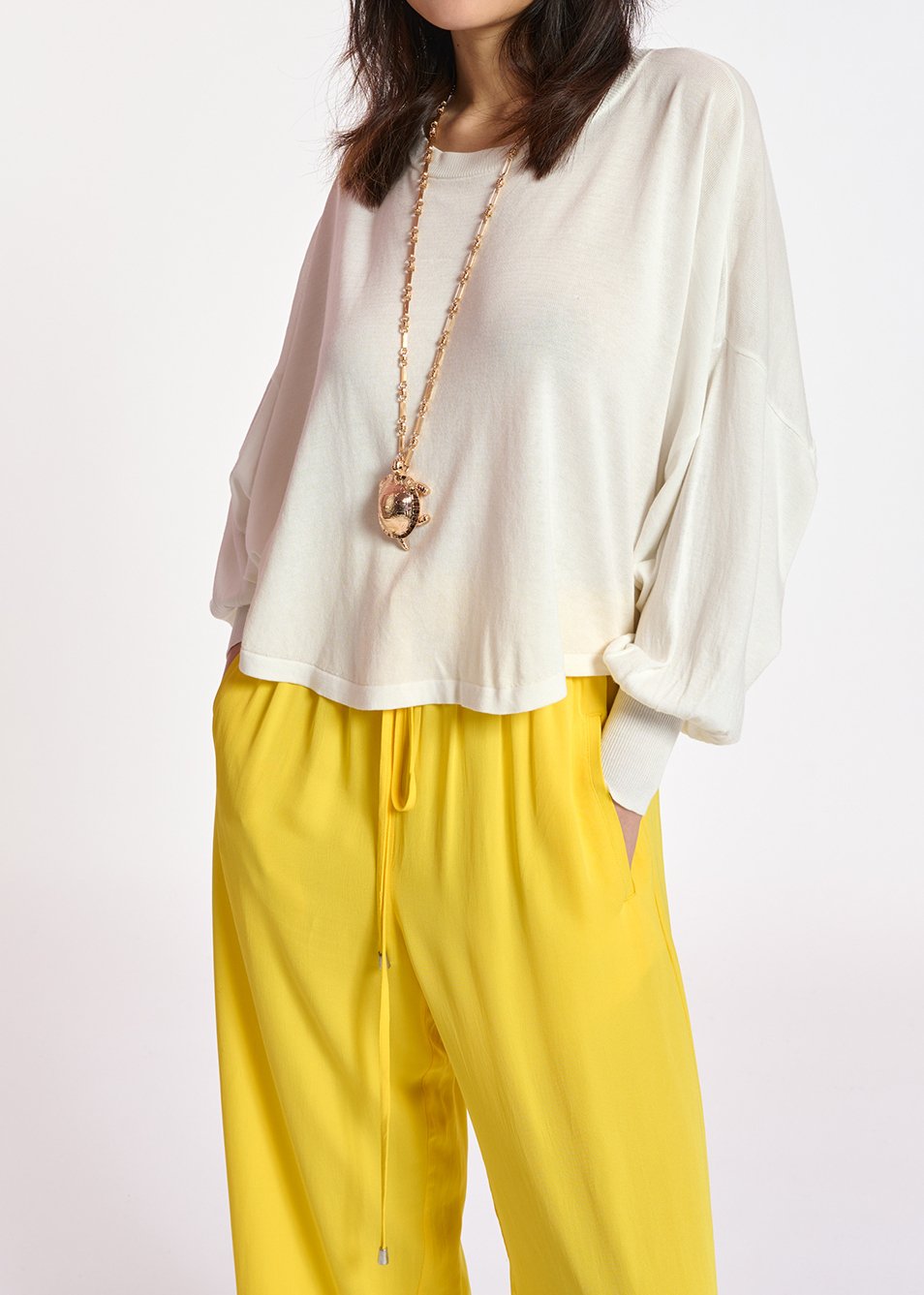 Off-white cotton-blend sweater with cape effect RE—SSENTIEL second-hand photo 4