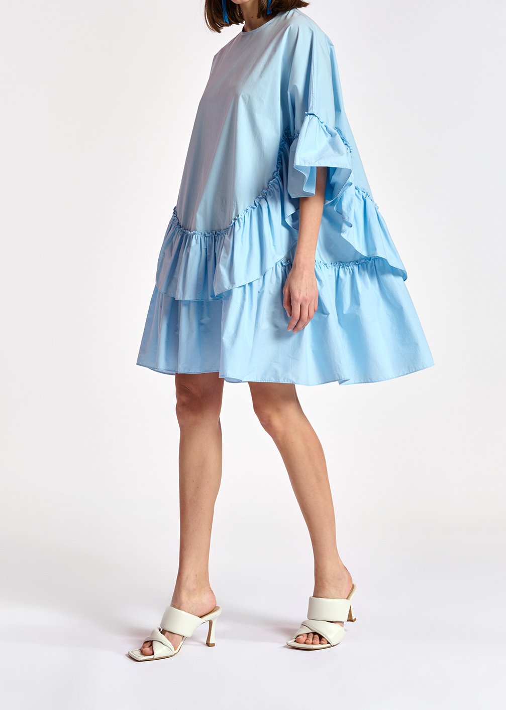 Light blue ruffled cotton dress RE—SSENTIEL second-hand photo 3