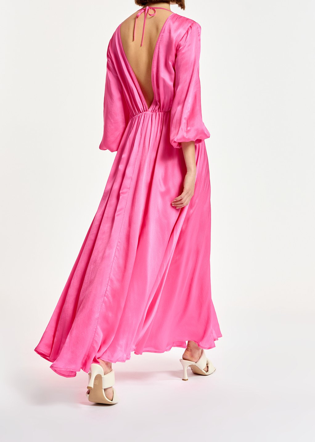 Maxi robe rose néon en V à  manches longues RE—SSENTIEL seconde main photo 4