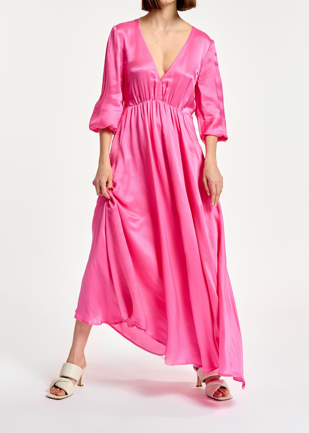Maxi robe rose néon en V à  manches longues RE—SSENTIEL seconde main photo 7