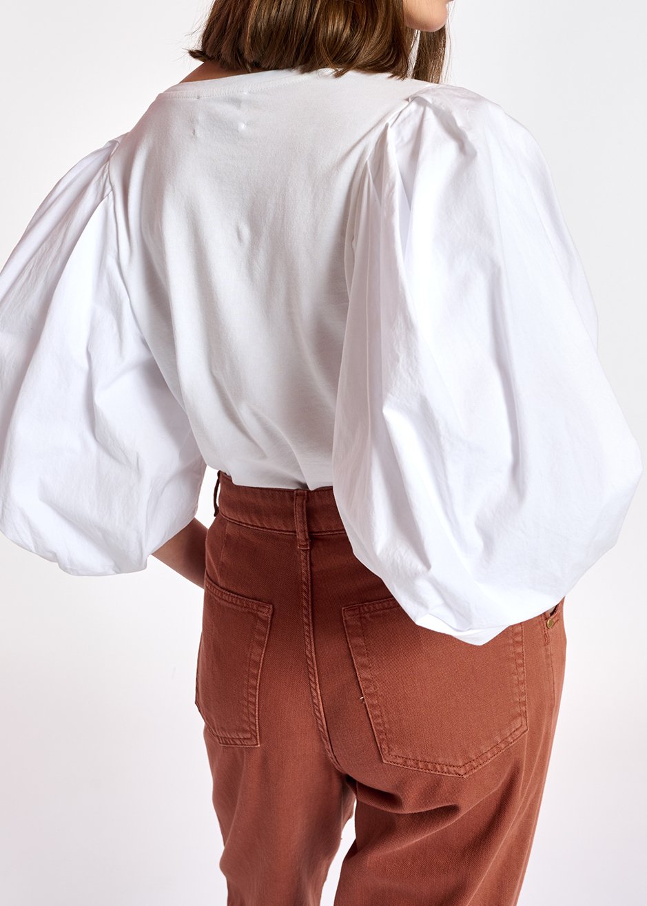 T-shirt V en jersey blanc avec manches en popeline RE—SSENTIEL seconde main photo 4