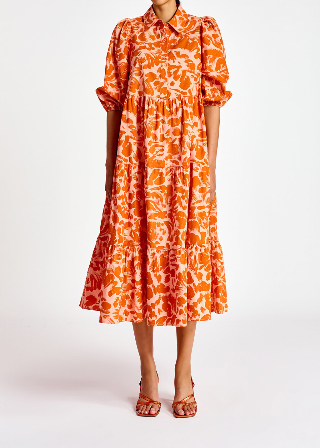 Maxi robe à  imprimé fleuri rose clair et orange RE—SSENTIEL seconde main photo 3