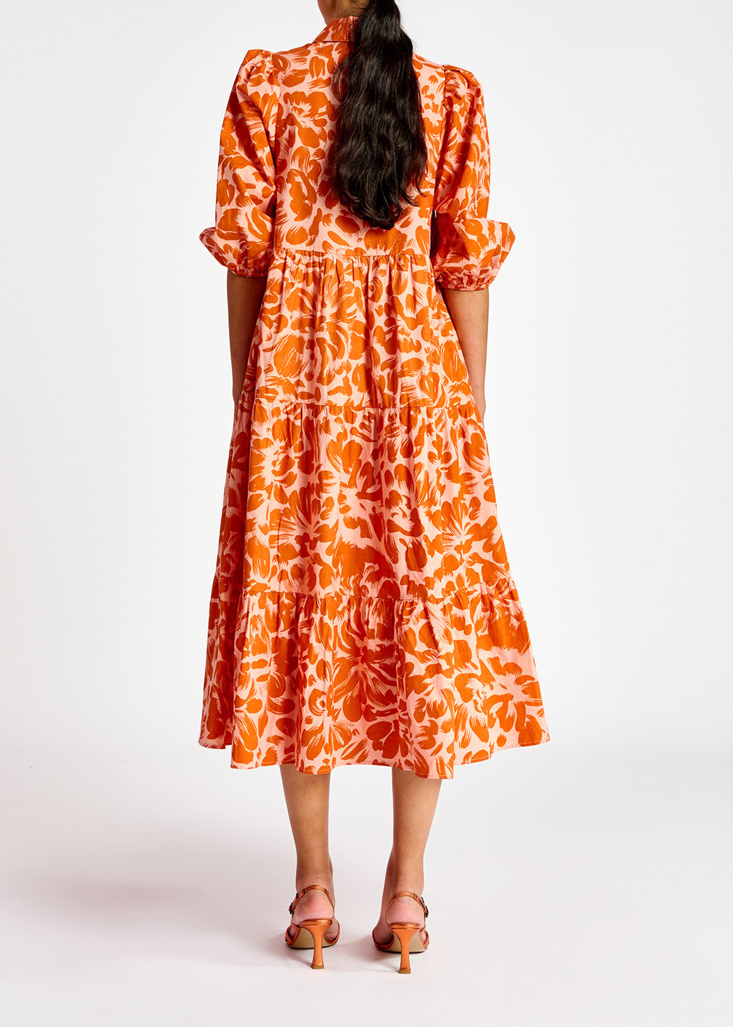 Maxi robe à  imprimé fleuri rose clair et orange RE—SSENTIEL seconde main photo 4