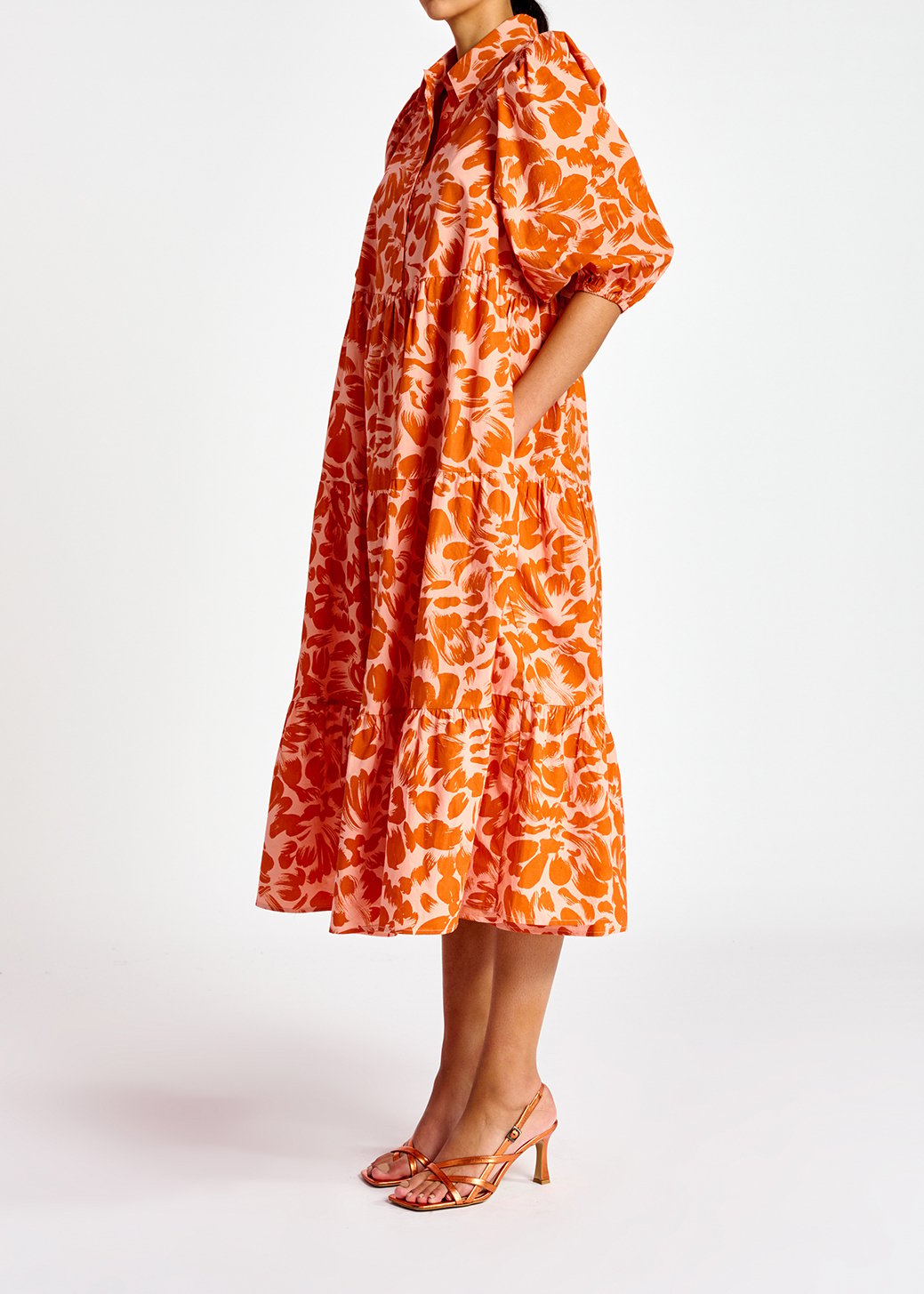 Maxi robe à  imprimé fleuri rose clair et orange RE—SSENTIEL seconde main photo 7