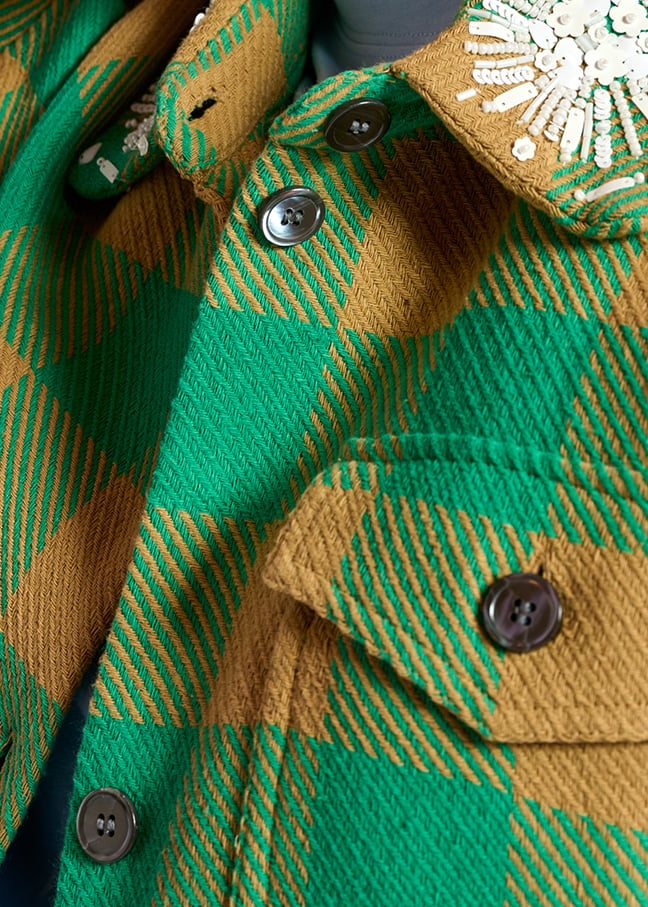 Turquoise and brown checked shirt jacket RE—SSENTIEL second-hand photo 5