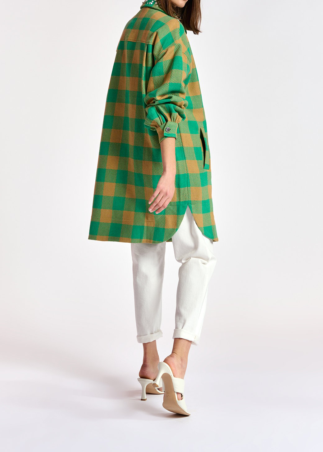 Turquoise and brown checked shirt jacket RE—SSENTIEL second-hand photo 6