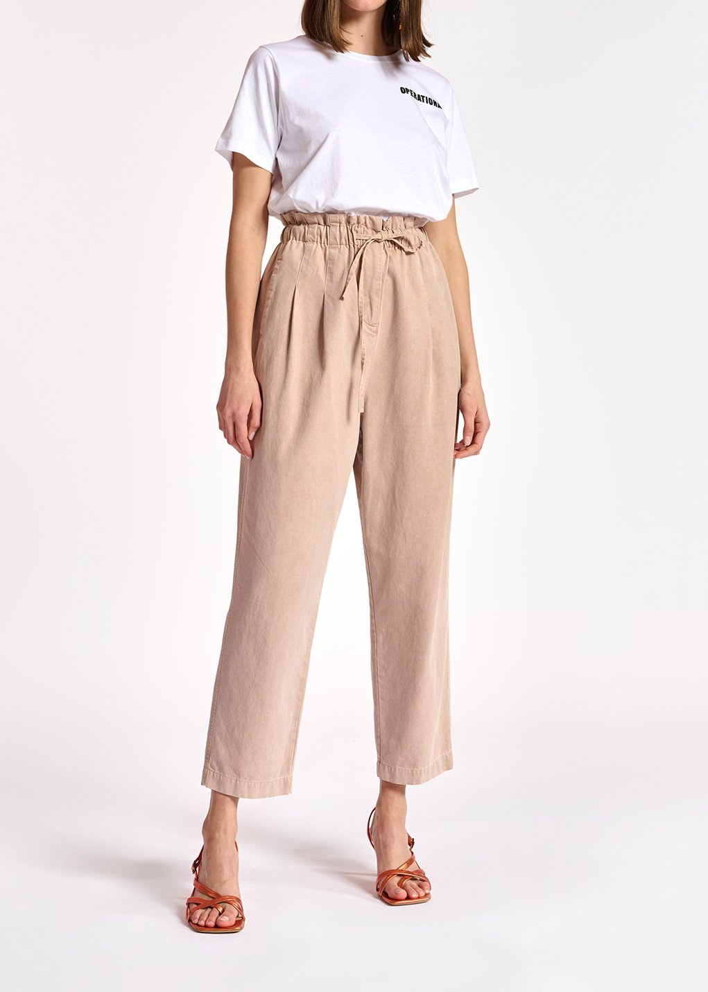 Pantalon fuselé en coton beige RE—SSENTIEL seconde main photo 4