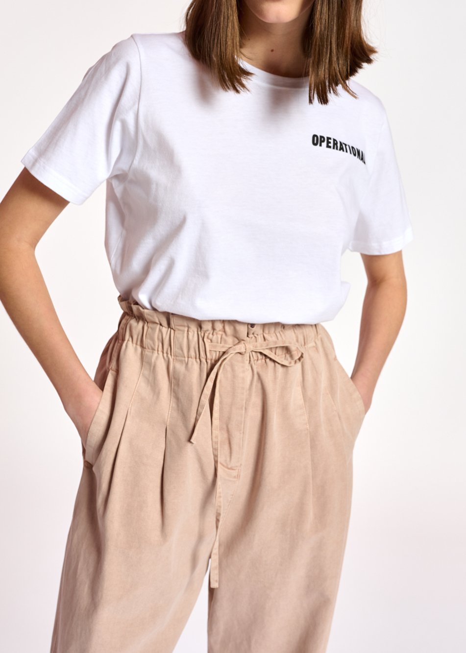 Pantalon fuselé en coton beige RE—SSENTIEL seconde main photo 8