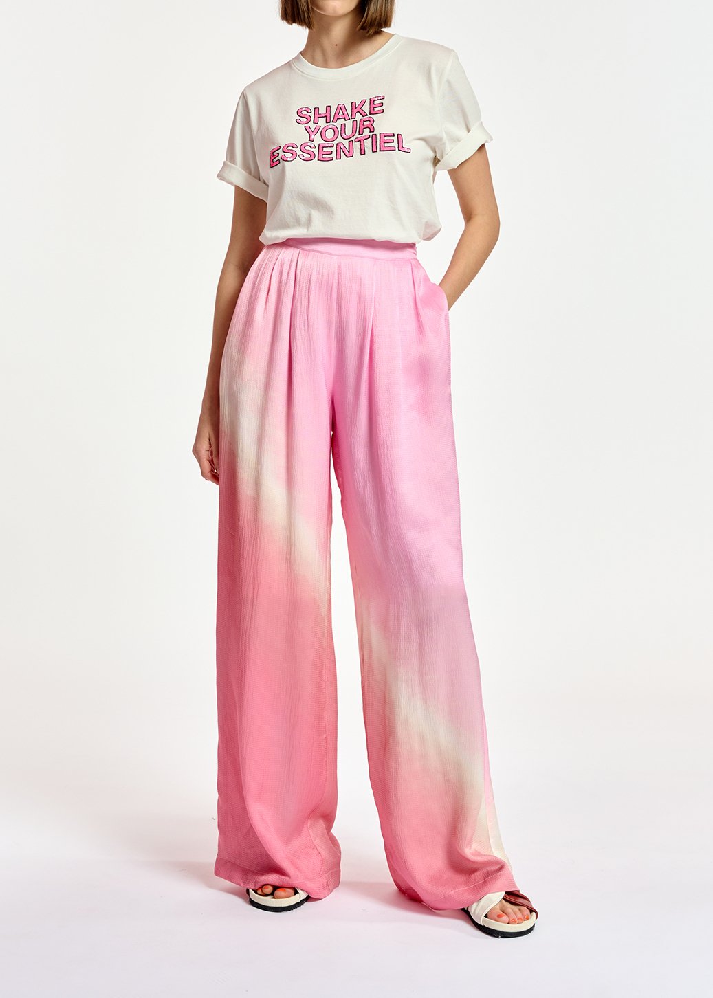 Lichtroze tie-dye broek met wijde pijpen RE—SSENTIEL tweedehands photo 3