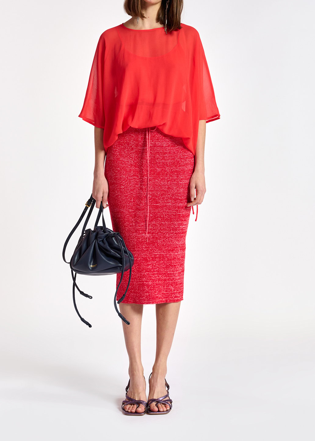 Rode en roze gemêleerde ribgebreide midirok RE—SSENTIEL tweedehands photo 3