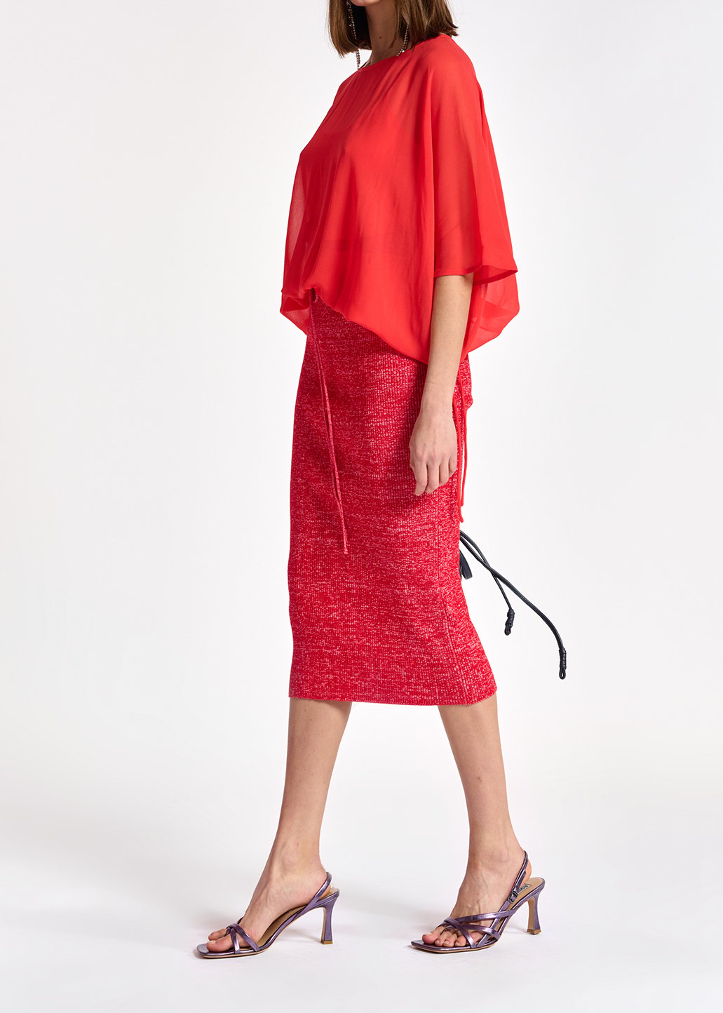 Rode en roze gemêleerde ribgebreide midirok RE—SSENTIEL tweedehands photo 4
