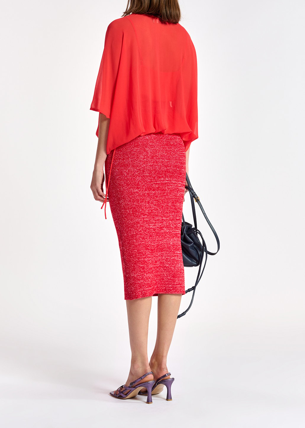 Rode en roze gemêleerde ribgebreide midirok RE—SSENTIEL tweedehands photo 5