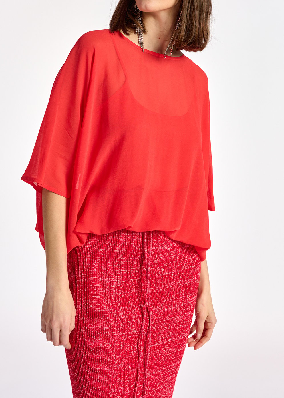 Rode en roze gemêleerde ribgebreide midirok RE—SSENTIEL tweedehands photo 6
