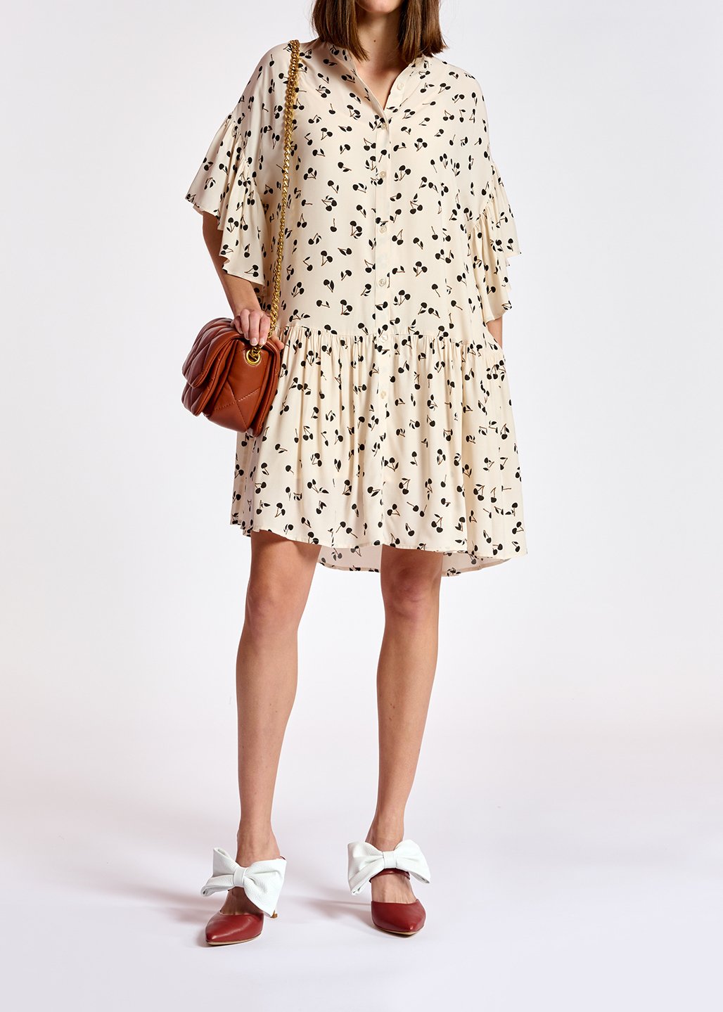 Gebroken witte mini-jurk met kersenprint RE—SSENTIEL tweedehands photo 5